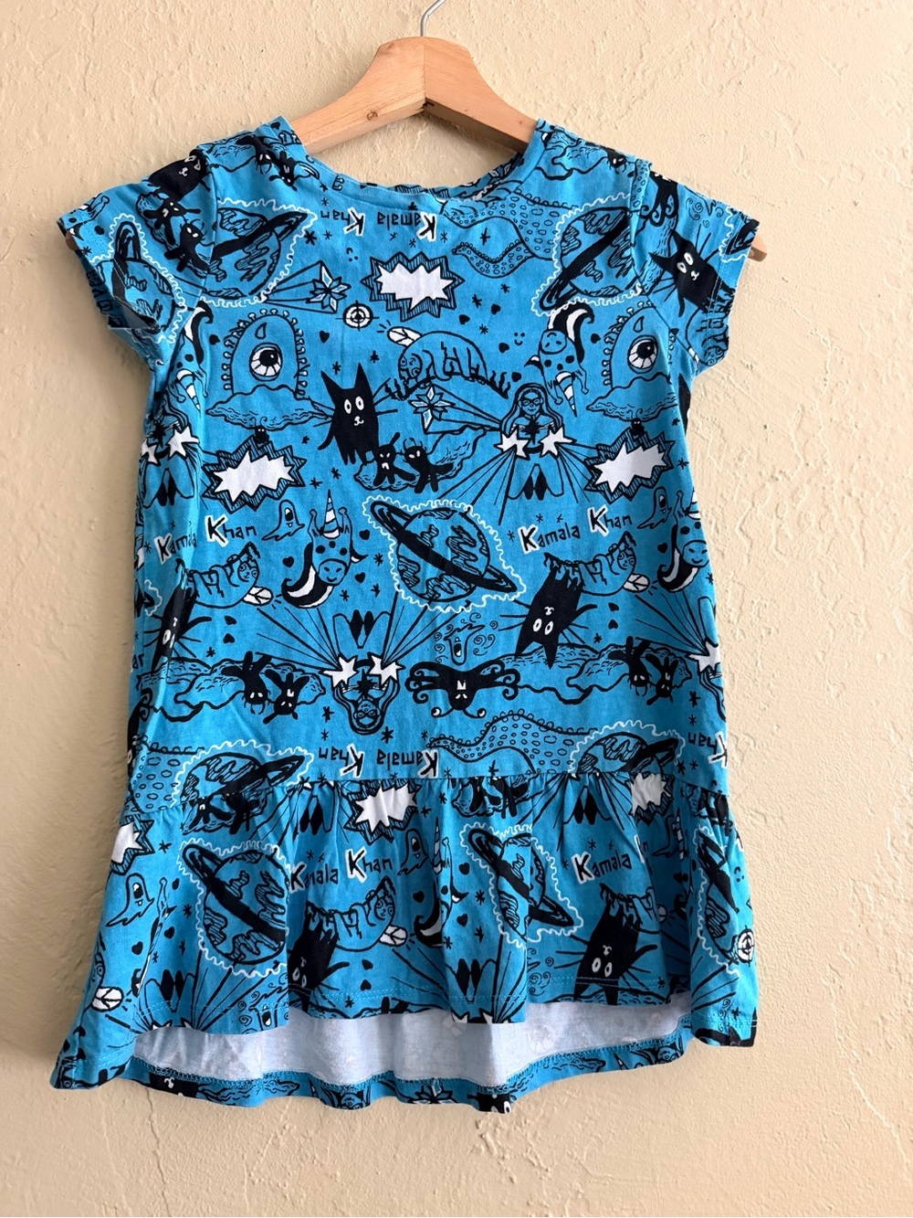 Marvel Blue Graphic Kids Dress with Black & White Prints